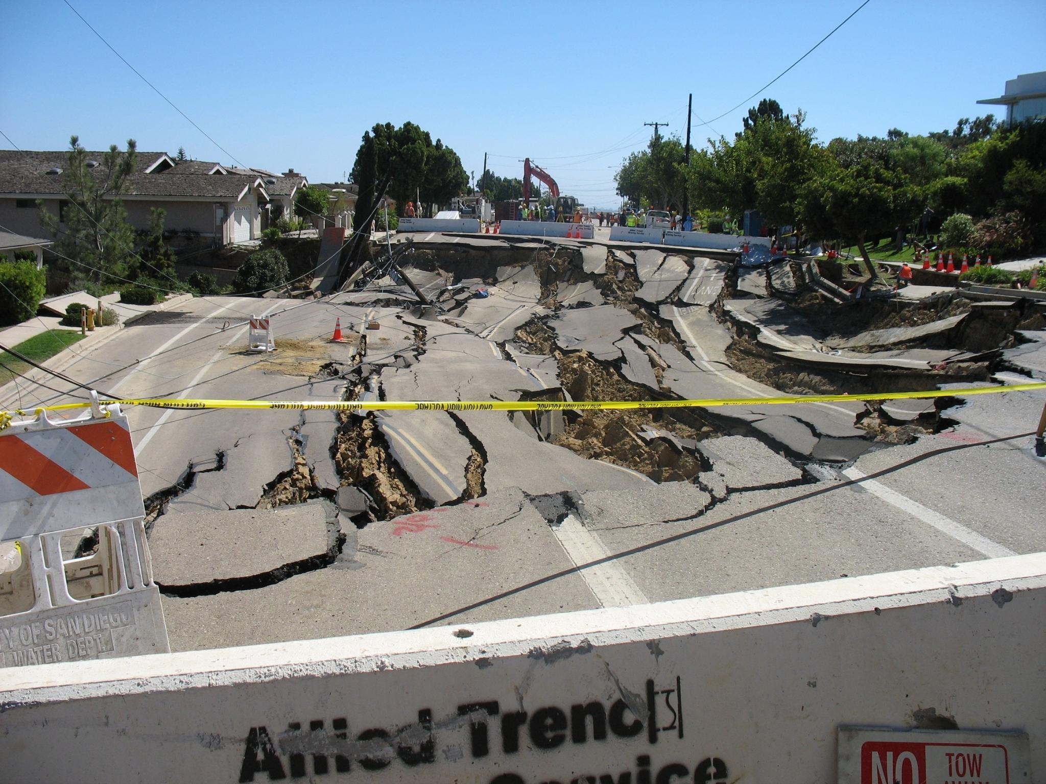 Landslide aftermath in Mount Soledad, La Jolla, CA