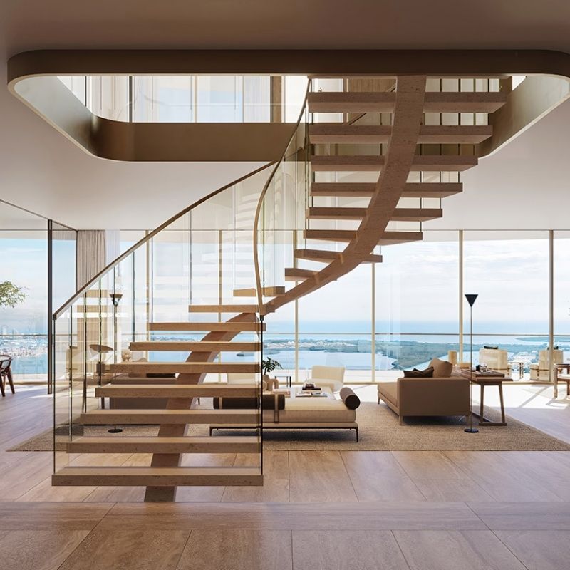 1428 Brickell Ave - Interior Rendering Rendering of stairs inside one of the residential units at 1428 Brickell Ave