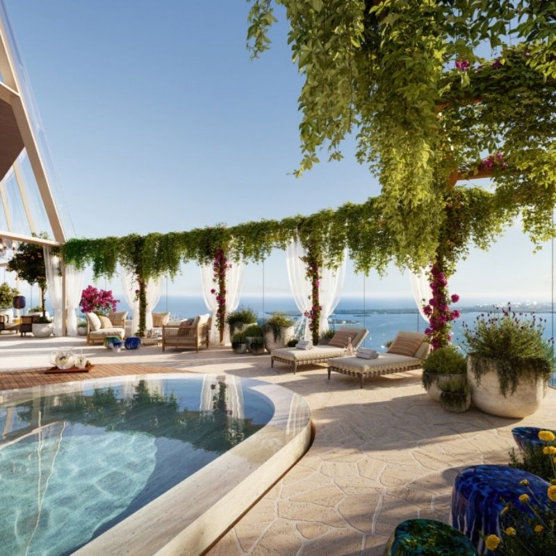 1428 Brickell Ave - Exterior Rendering Rendering of Pool Deck at 1428 Brickell Avenue Residences