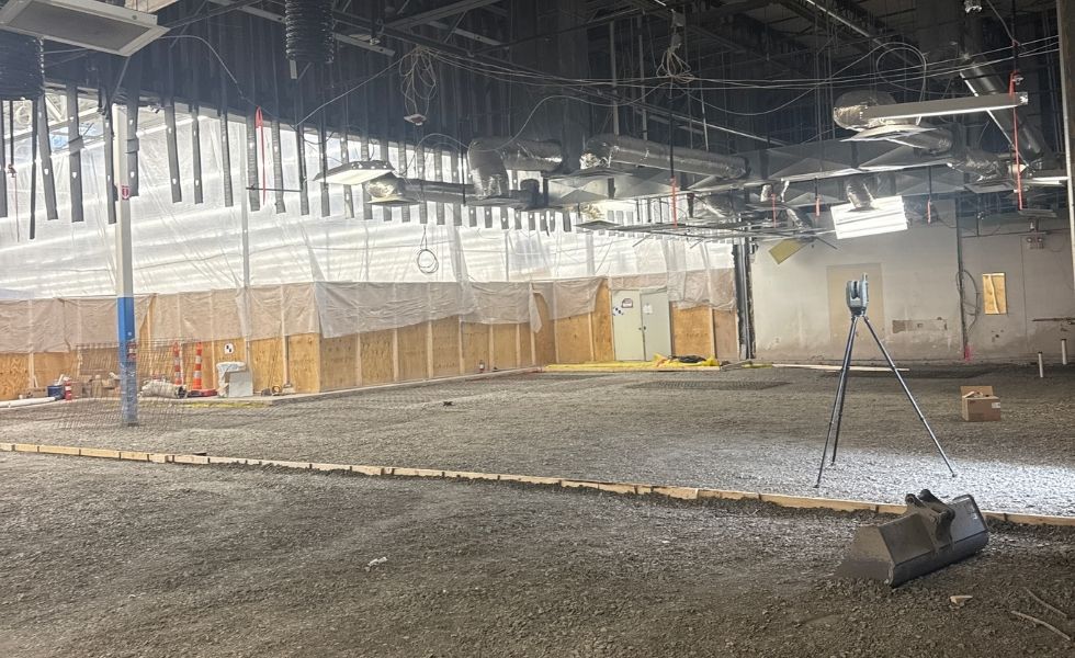  Interior view of a large building under renovation