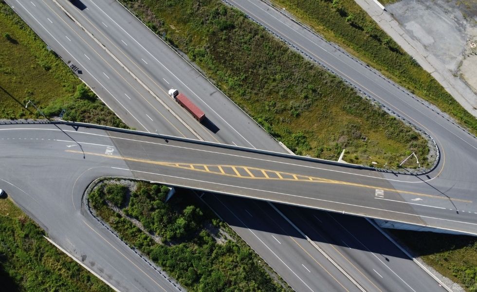  Aerial view of a highway interchange