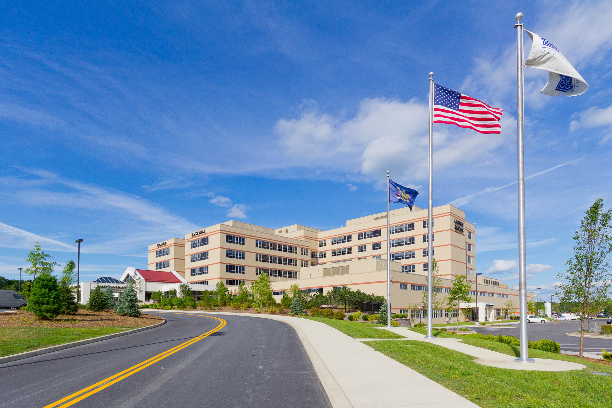 Exterior view of a completed regional medical center