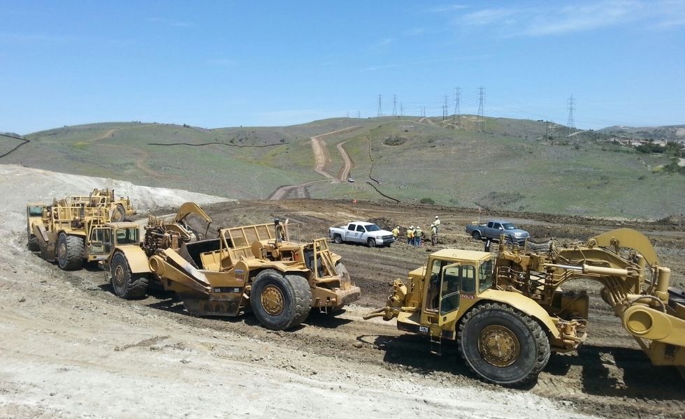 A bulldozer shaping