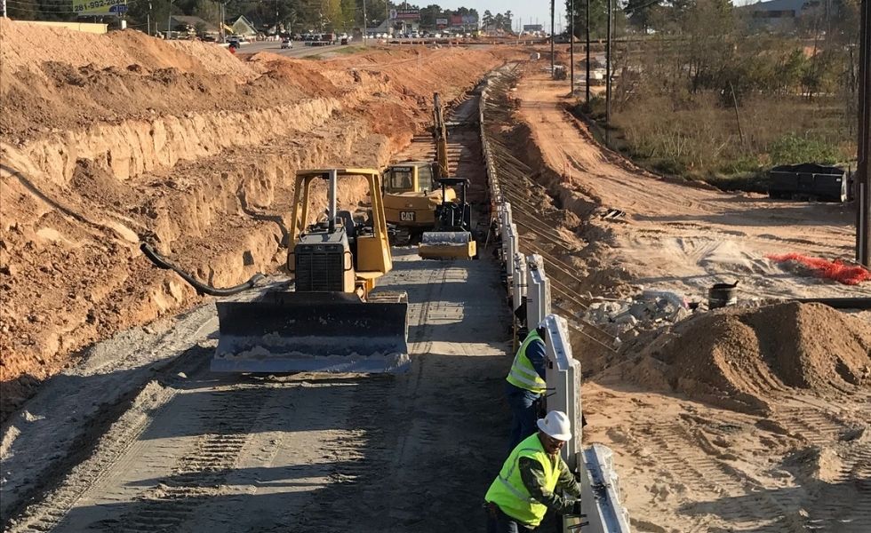Road construction site with workers 