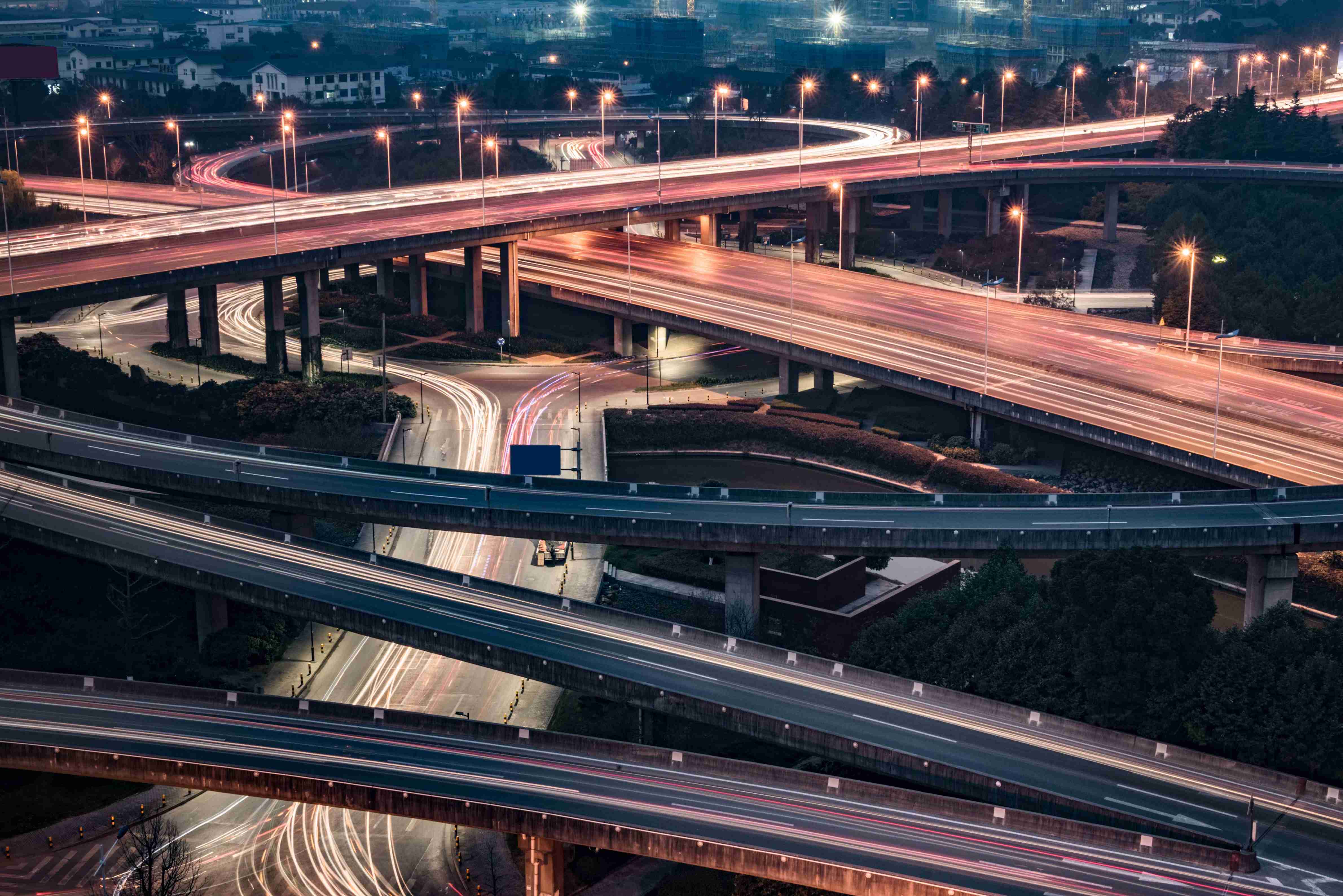 Large-Scale Highway Interchange at Night