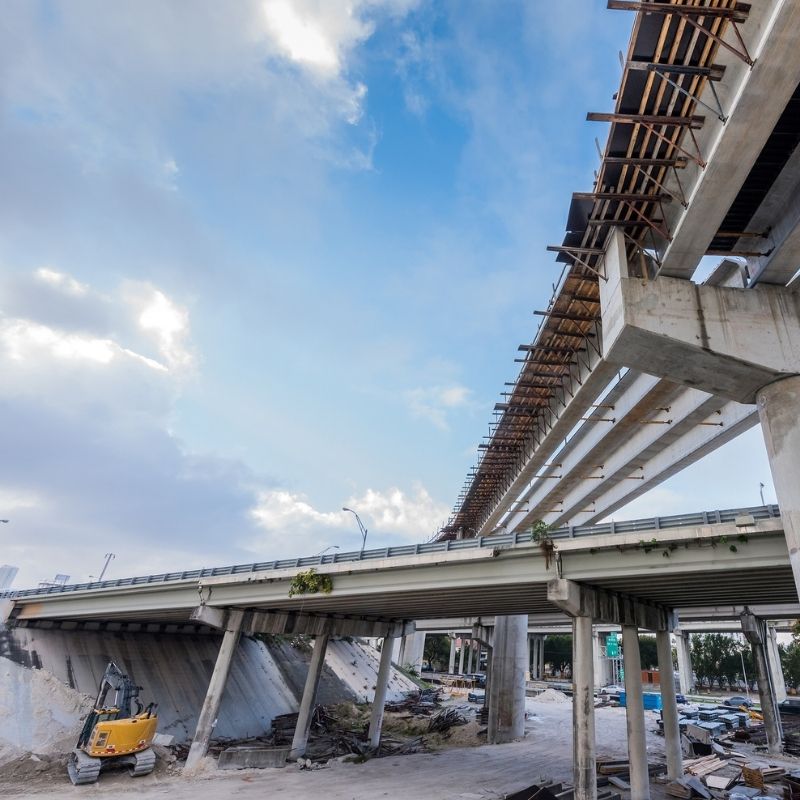 Betsy Ross Interchange Improvements - Highway bridge ramp under construction with visible temporary support structures
