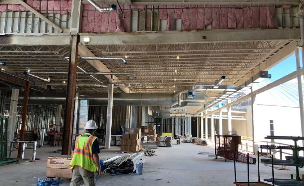 Interior construction activities at The Kartrite Resort & Indoor Water Park, NY. The image shows building systems installation