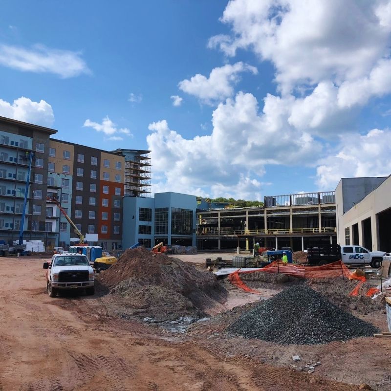 Construction activities at The Kartrite Resort & Indoor Water Park, NY, featuring reinforced concrete foundation work