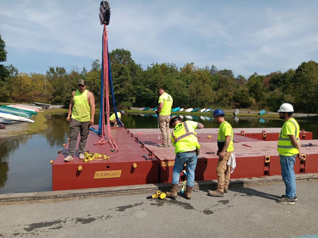 workers on Memorial Lake Dam upgrade Pennsylvania 