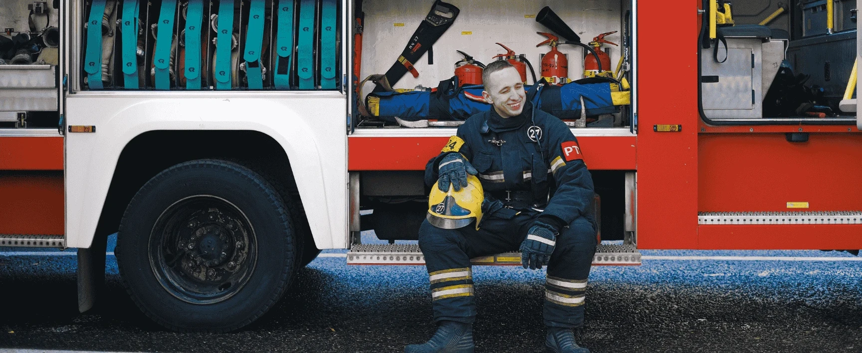 Emergency Radio Communication Systems help Emergency Responders. Picture shows a firefighter. 