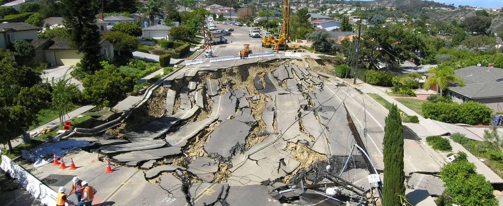 Aerial photograph of landslide evaluation at Mount Soledad in California