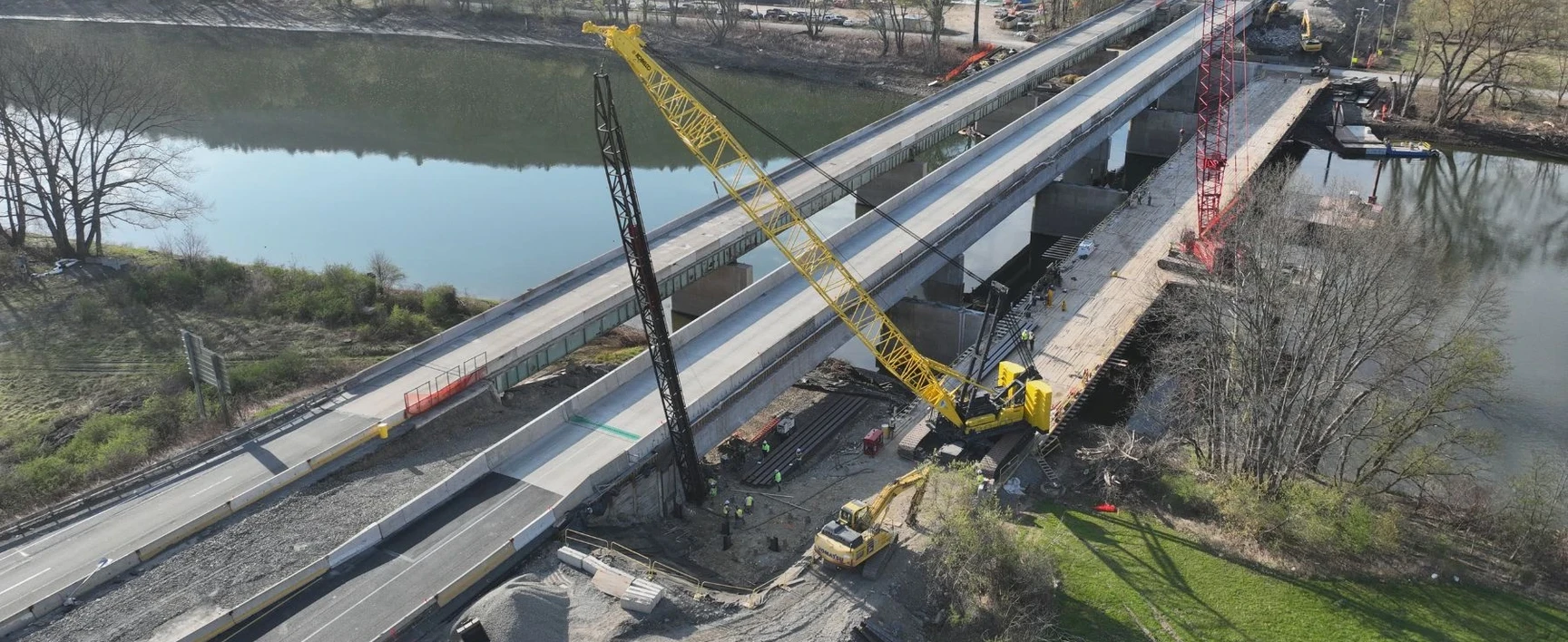 Aerial view of a bridge under construction