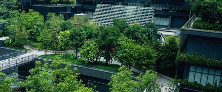 Urban buildings with integrated green spaces