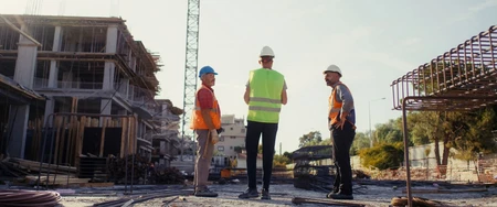 Engineers discussing plans on a construction site