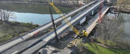 Aerial view of a bridge under construction