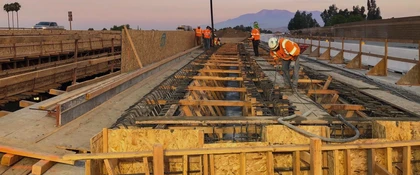 Construction workers installing reinforcement steel