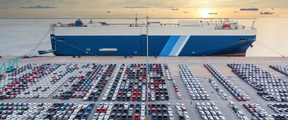 PhilaPort Pier 98 Annex Stormwater Upgrades project, showing a port facility with rows of vehicles and a cargo vessel docked alongside
